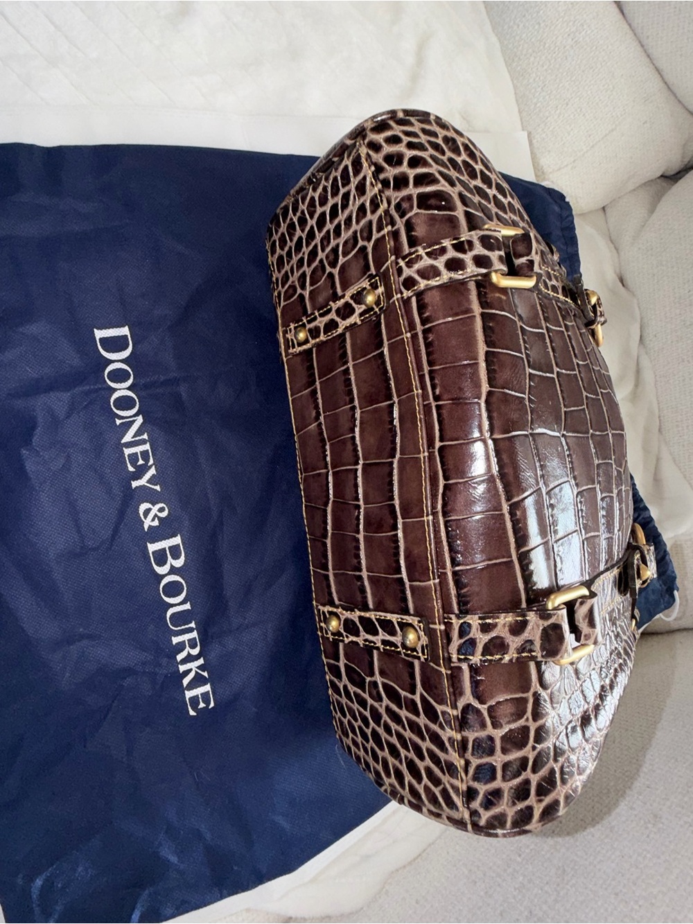 Dooney & Bourke Brown Croc-Embossed Leather Florentine Satchel - Picture 7 of 16